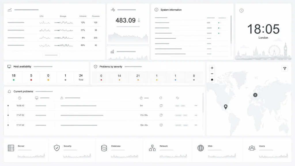 Our NOC monitoring dashboard showing system health, host availability, and production infrastructure status
